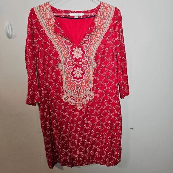 Boden Ingrid Silk Blend 3/4 Sleeve Tunic Shift Dress Womens Red Size 8R - Picture 1 of 4